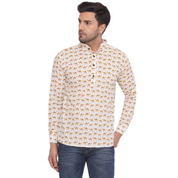 sanganeri printed short kurta for men (white) 1