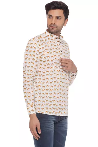 sanganeri printed short kurta for men (white)