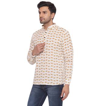 sanganeri printed short kurta for men (white) 3
