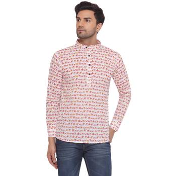 Veera paridhaan sanganeri printed short kurta for men (white) 1