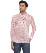 Veera paridhaan sanganeri printed short kurta for men (white)