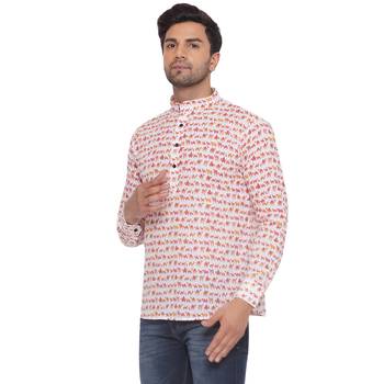 Veera paridhaan sanganeri printed short kurta for men (white) 3