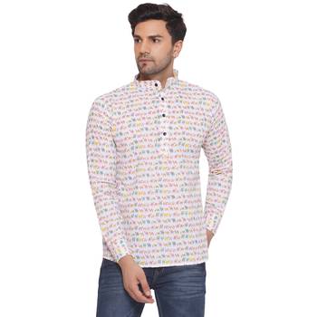 Veera paridhaan sanganeri printed short kurta for men (white) 1
