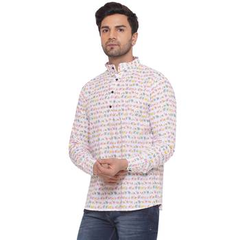 Veera paridhaan sanganeri printed short kurta for men (white) 3