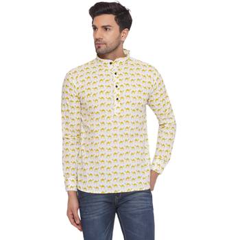 sanganeri printed short kurta for men (white) 1