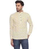 sanganeri printed short kurta for men (white)