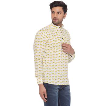 sanganeri printed short kurta for men (white) 2