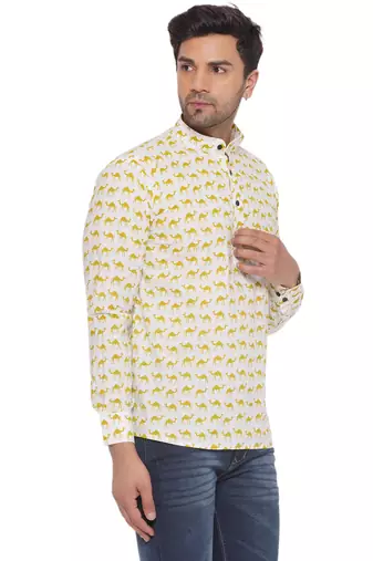 sanganeri printed short kurta for men (white)