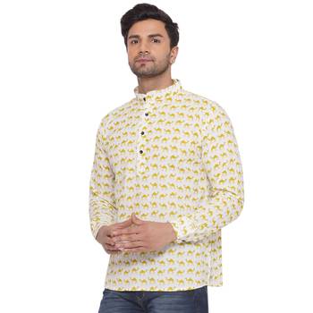 sanganeri printed short kurta for men (white) 3