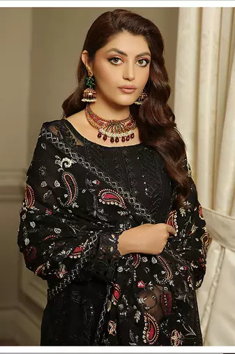 Black embroidered faux georgette salwar suit