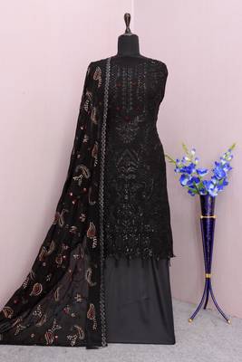 Black embroidered faux georgette salwar suit 3