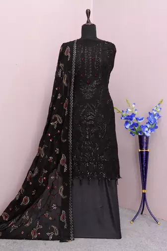Black embroidered faux georgette salwar suit