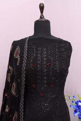 Black embroidered faux georgette salwar suit 4