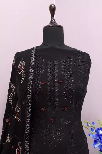 Black embroidered faux georgette salwar suit