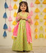 Green full length block printed kurta set