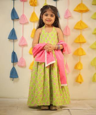 Green full length block printed kurta set 2