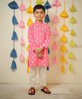 Pink block printed kurta set 1