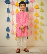 Pink block printed kurta set