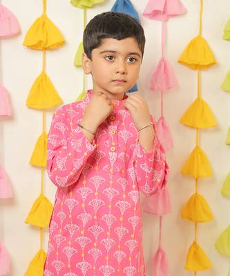 Pink block printed kurta set 2