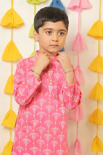 Pink block printed kurta set
