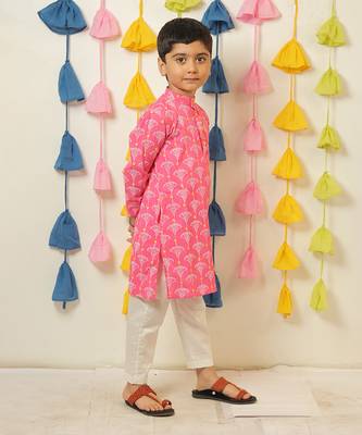Pink block printed kurta set 3