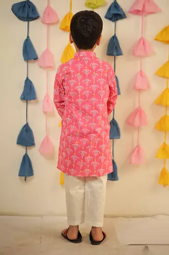 Pink block printed kurta set