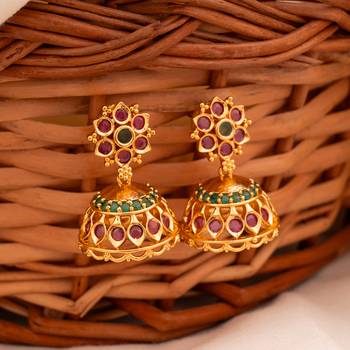 Ruby jhumkis MEDIUM size one gram gold 2