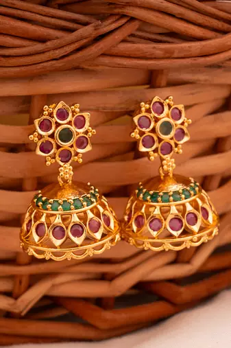 Ruby jhumkis MEDIUM size one gram gold