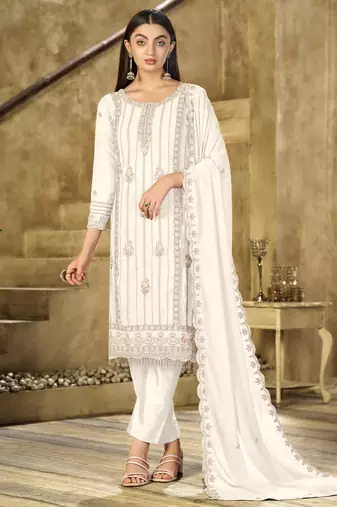 White color embroideried faux georgette semi stitched salwar suit