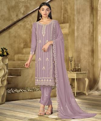 Pink embroidered faux georgette salwar suit 1