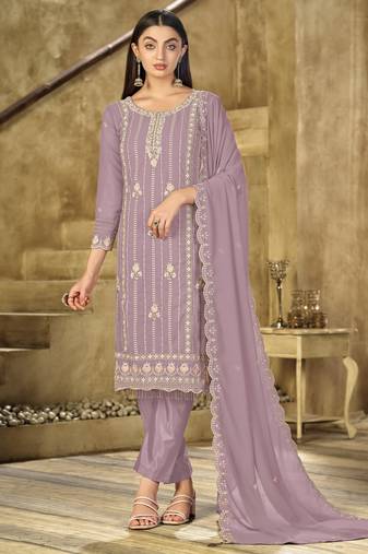 Pink color embroideried faux georgette semi stitched salwar suit