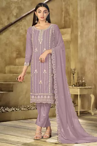 Pink color embroideried faux georgette semi stitched salwar suit
