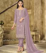 Pink color embroideried faux georgette semi stitched salwar suit