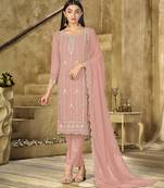 Peach color embroideried faux georgette semi stitched salwar suit