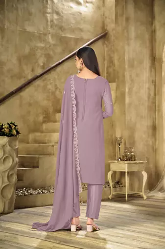 Pink embroidered faux georgette salwar suit