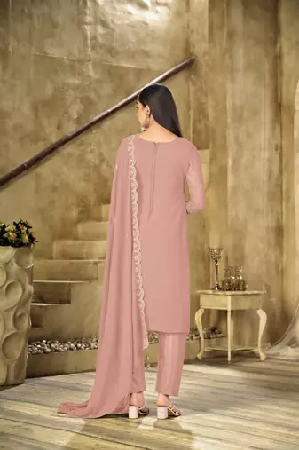 Peach embroidered faux georgette salwar suit