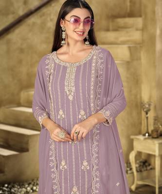 Pink embroidered faux georgette salwar suit 3