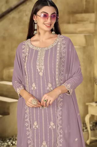 Pink embroidered faux georgette salwar suit
