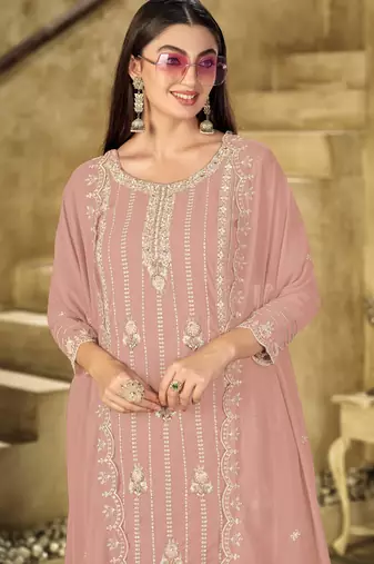 Peach embroidered faux georgette salwar suit