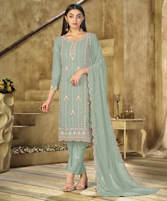 Mint embroidered faux georgette salwar suit 1
