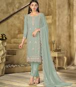 Mint color embroideried faux georgette semi stitched salwar suit