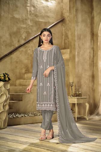 Mehendi  color embroideried faux georgette semi stitched salwar suit