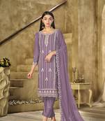 Lavender  color embroideried faux georgette semi stitched salwar suit