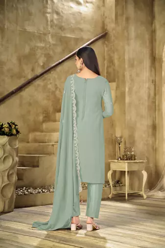 Mint embroidered faux georgette salwar suit