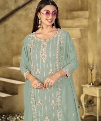 Mint embroidered faux georgette salwar suit 3