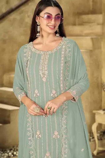 Mint embroidered faux georgette salwar suit