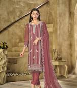 Gajari color embroideried faux georgette semi stitched salwar suit