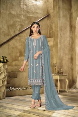 Light teal embroidered faux georgette salwar suit 1