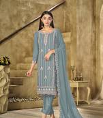 Light teal color embroideried faux georgette semi stitched salwar suit