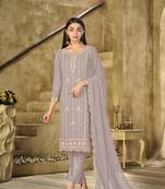 Chiku color embroideried faux georgette semi stitched salwar suit